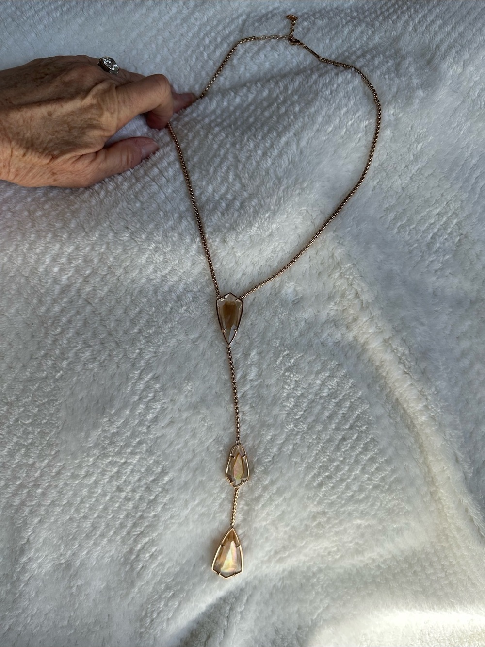 Kendra Scott gold with Iridescent Stones lariat necklace and matching earrings - Picture 7 of 11